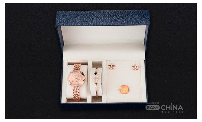 Подарочный набор Grealy: женские часы, браслет, серьги, кольцо
